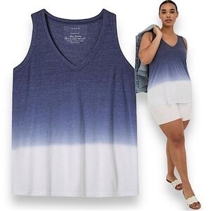 TORRID NWOT Vintage Triblend Blue/White Ombré Dip-Dye Jersey V-Neck‎ Tan…